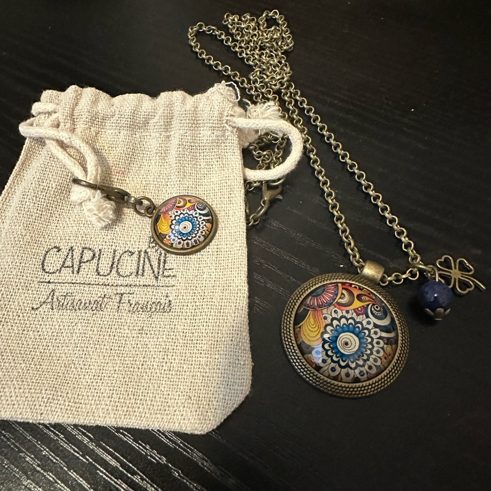 Artisan Jewelry Necklace with Multicolor Pendant